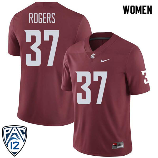 Women #37 Justus Rogers Washington State Cougars College Football Jerseys Sale-Crimson